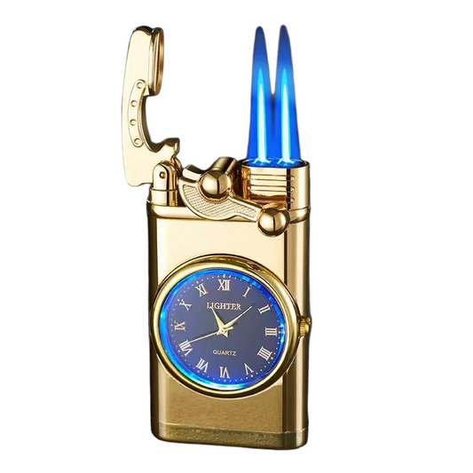 (Butane Gas Not Included) Windproof Double Blue Flame Lighter, Butane Refillable Lighter with Adjustable Flame