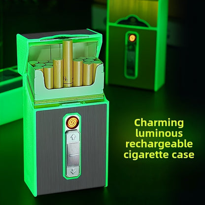 Creative Luminous Cigarette Case with USB Rechargeable Flameless Lighter, For 84mm regular size and 100mm slim