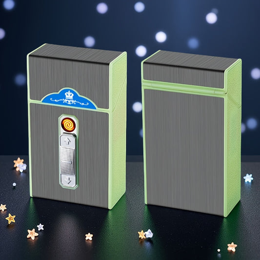 Creative Luminous Cigarette Case with USB Rechargeable Flameless Lighter, For 84mm regular size and 100mm slim