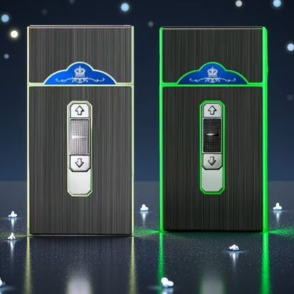 Creative Luminous Cigarette Case with USB Rechargeable Flameless Lighter, For 84mm regular size and 100mm slim
