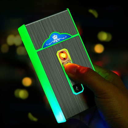 Creative Luminous Cigarette Case with USB Rechargeable Flameless Lighter, For 84mm regular size and 100mm slim