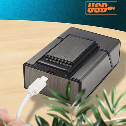 1-Pack 20pcs Cigarette Capacity Cigarette Box Lighter, Aluminum Cigarette Case with USB Rechargeable Lighter