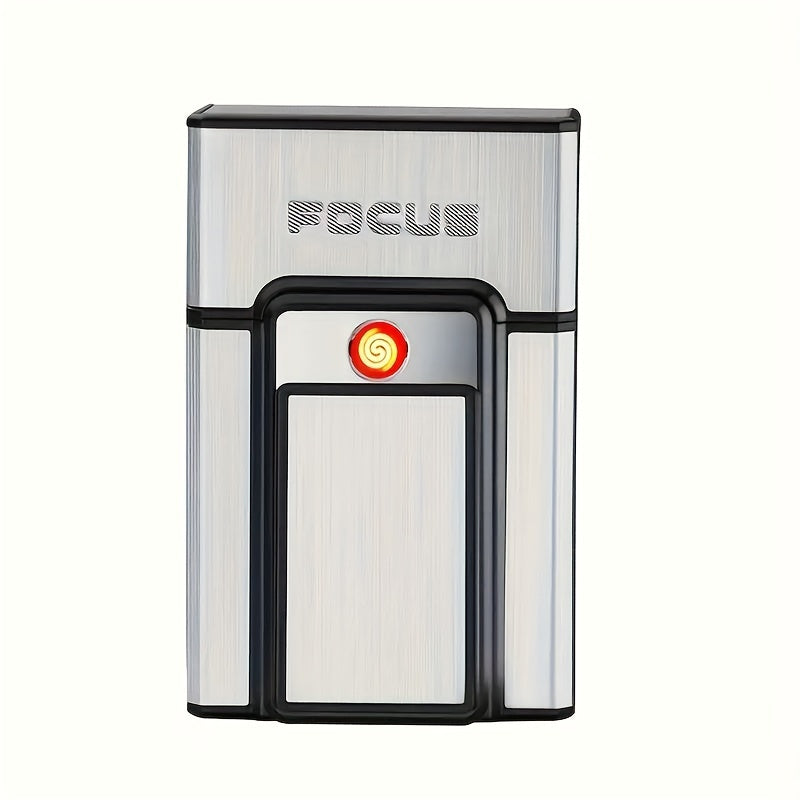 1-Pack 20pcs Cigarette Capacity Cigarette Box Lighter, Aluminum Cigarette Case with USB Rechargeable Lighter