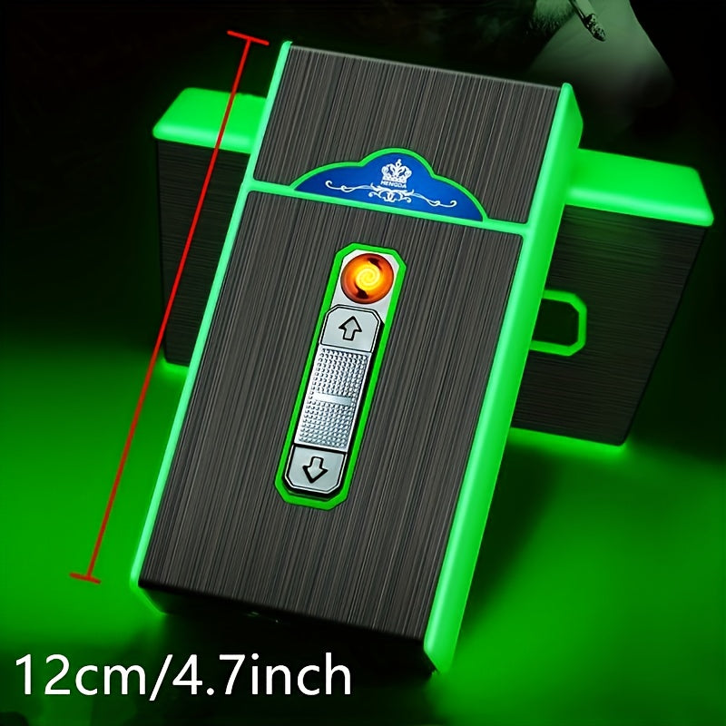 Creative Luminous Cigarette Case with USB Rechargeable Flameless Lighter, For 84mm regular size and 100mm slim