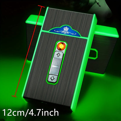 Creative Luminous Cigarette Case with USB Rechargeable Flameless Lighter, For 84mm regular size and 100mm slim