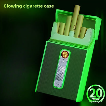 Creative Luminous Cigarette Case with USB Rechargeable Flameless Lighter, For 84mm regular size and 100mm slim