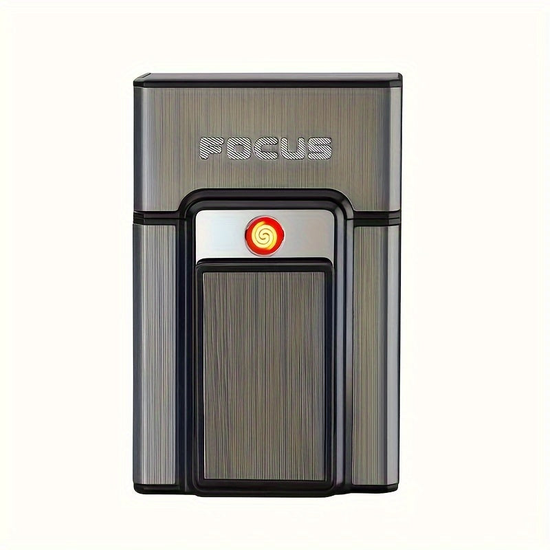 1-Pack 20pcs Cigarette Capacity Cigarette Box Lighter, Aluminum Cigarette Case with USB Rechargeable Lighter