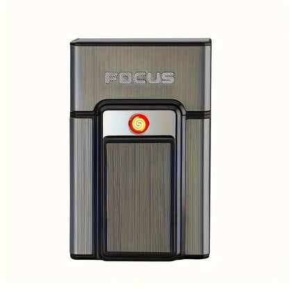 1-Pack 20pcs Cigarette Capacity Cigarette Box Lighter, Aluminum Cigarette Case with USB Rechargeable Lighter
