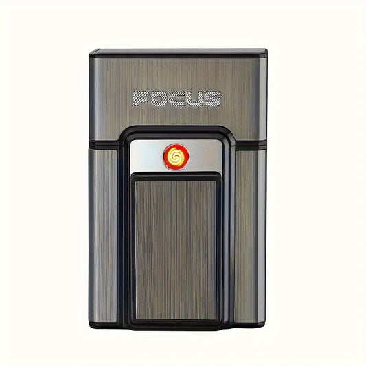 1-Pack 20pcs Cigarette Capacity Cigarette Box Lighter, Aluminum Cigarette Case with USB Rechargeable Lighter