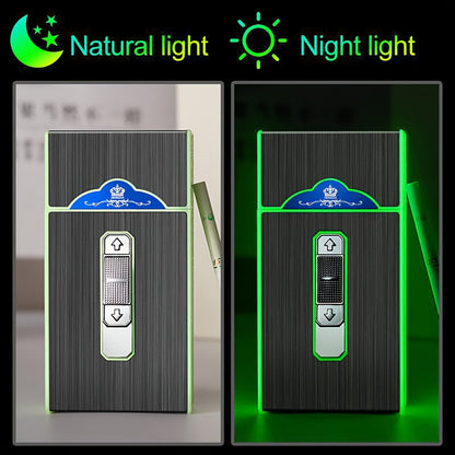 Creative Luminous Cigarette Case with USB Rechargeable Flameless Lighter, For 84mm regular size and 100mm slim