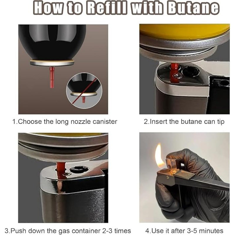 (Butane Gas NOT Included) 2-in-1 Dual Function Refillable Metal Torch Lighter, Foldable Handheld Torch Lighter