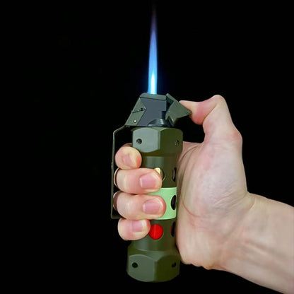 (Butane Gas Not Included) Windproof Refillable Butane Torch Lighter - Zinc Alloy, Military-Style Design with Blue Flame, Adjustable Flame, Perfect for Camping, BBQ