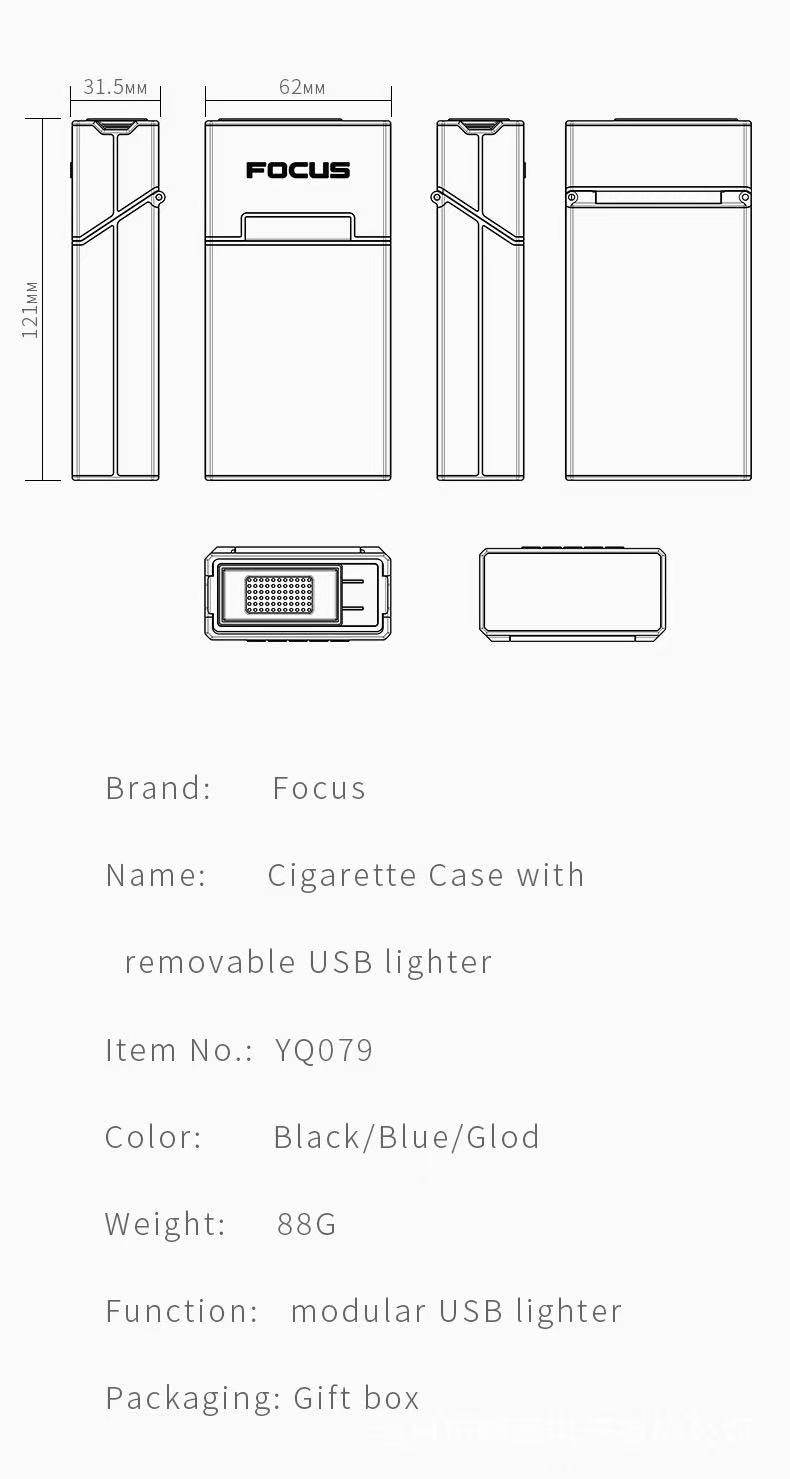 Cigarette Case with USB Rechargeable Lighter for 100mm,Holds 20 pcs 100S