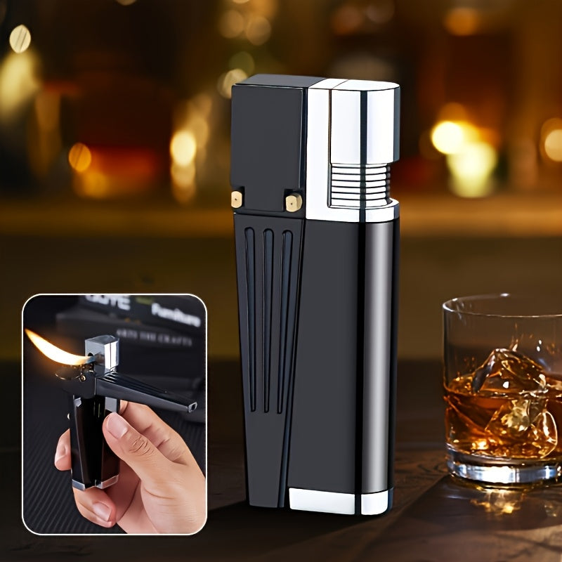(Butane Gas NOT Included) 2-in-1 Dual Function Refillable Metal Torch Lighter, Foldable Handheld Torch Lighter
