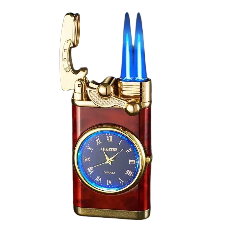 (Butane Gas Not Included)  Windproof Double Blue Flame Lighter, Butane Refillable Lighter with Adjustable Flame
