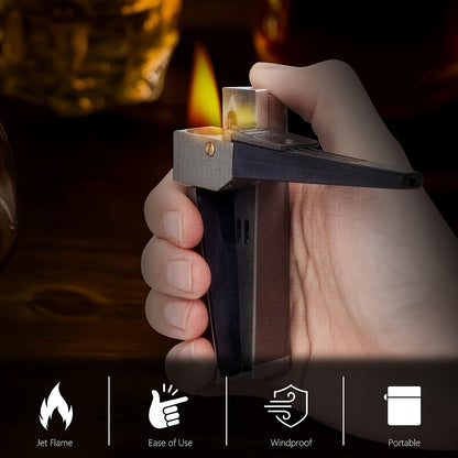 (Butane Gas NOT Included) 2-in-1 Dual Function Refillable Metal Torch Lighter, Foldable Handheld Torch Lighter