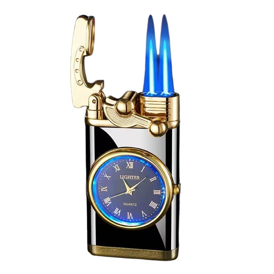 (Butane Gas Not Included)  Windproof Double Blue Flame Lighter, Butane Refillable Lighter with Adjustable Flame