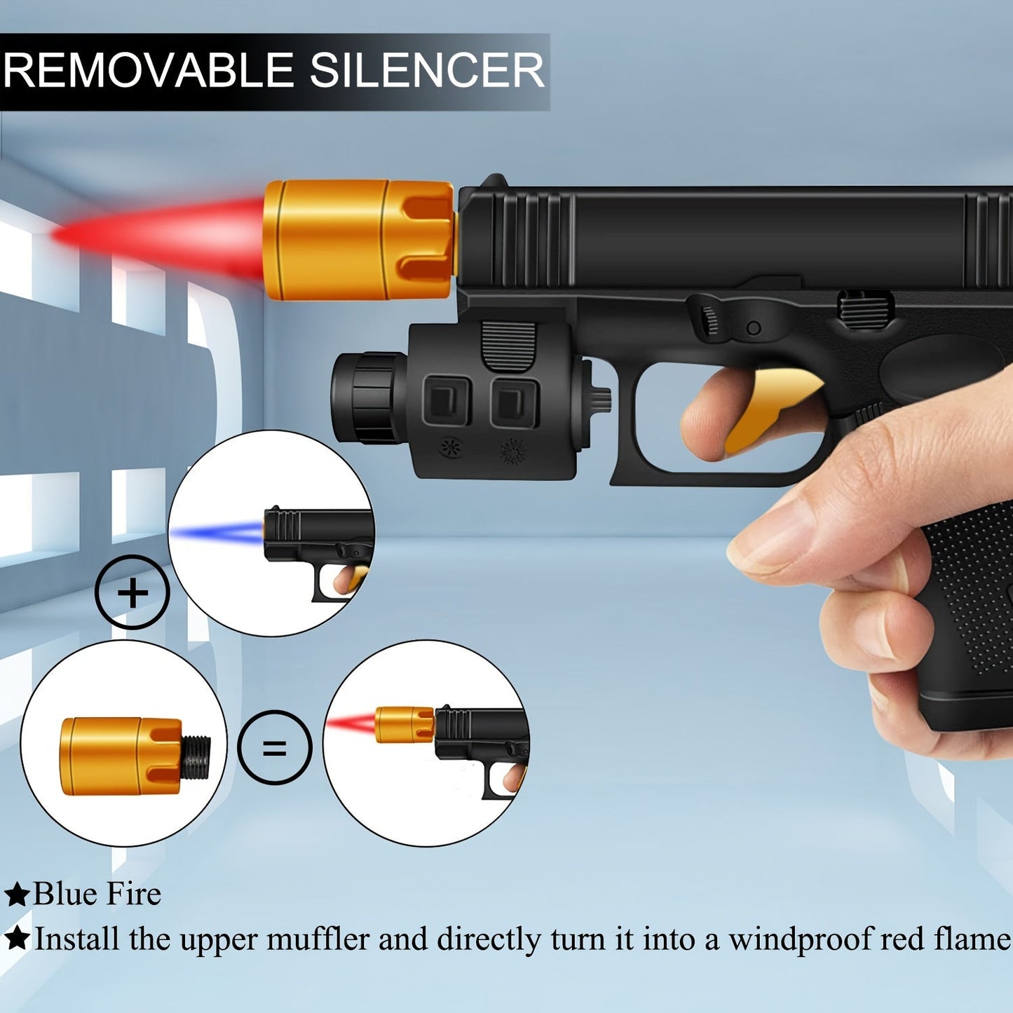 (Butane Gas Not Included) Unique Cool Lighter for Men, Windproof Torch Lighter, Refillable Torch Lighter,Adjustable Red/ Blue Jet Flame Lighter for Outdoor BBQ,  Baking, Kitchen, Camping Daily Use