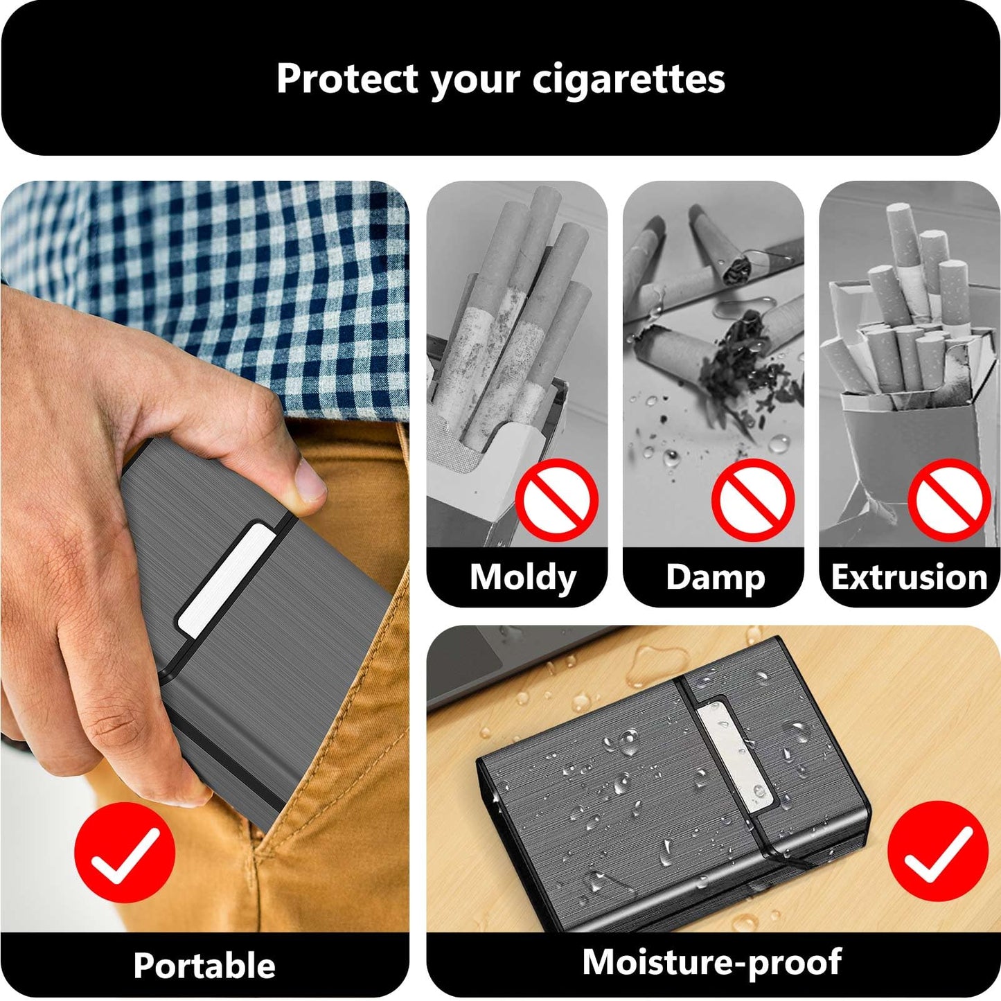Cigarette Case with USB Rechargeable Lighter for 100mm,Holds 20 pcs 100S
