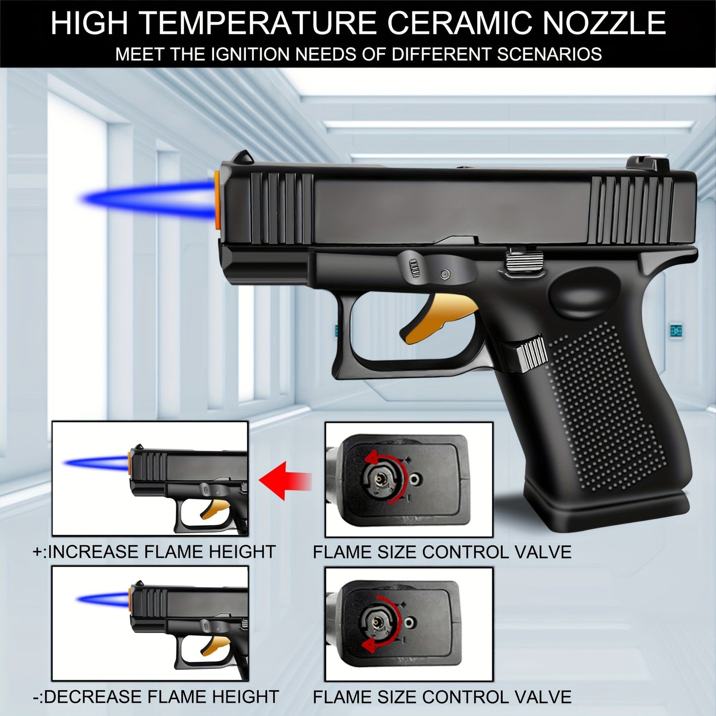 (Butane Gas Not Included) Unique Cool Lighter for Men, Windproof Torch Lighter, Refillable Torch Lighter,Adjustable Red/ Blue Jet Flame Lighter for Outdoor BBQ,  Baking, Kitchen, Camping Daily Use