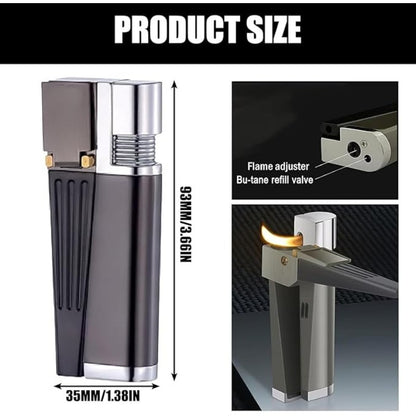 (Butane Gas NOT Included) 2-in-1 Dual Function Refillable Metal Torch Lighter, Foldable Handheld Torch Lighter