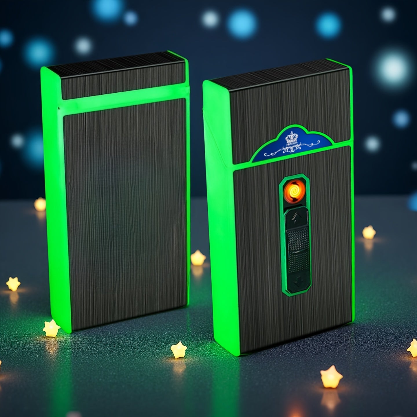 Creative Luminous Cigarette Case with USB Rechargeable Flameless Lighter, For 84mm regular size and 100mm slim