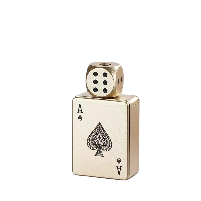(No Butane Gas Included) Creative Playing Card Lighter with Rotatable dice, Novelty Green Flame Lighter, Windproof & Refillable