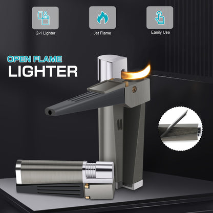 (Butane Gas NOT Included) 2-in-1 Dual Function Refillable Metal Torch Lighter, Foldable Handheld Torch Lighter